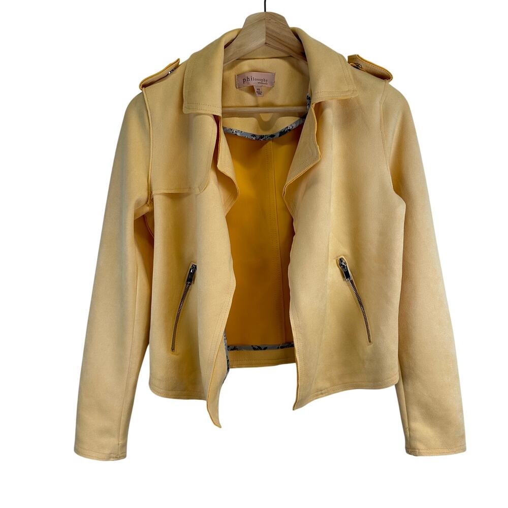Philosophy Light Orange Faux Leather Blazer Epaulet Shoulder Womens Size XS
